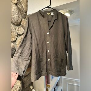 Islander Linen Blend Button-Down Shirt – Olive Earthy Neutral – Size Large